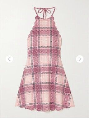 MARYSIA Bianca scalloped checked seersucker halterneck tennis dress shorts Large